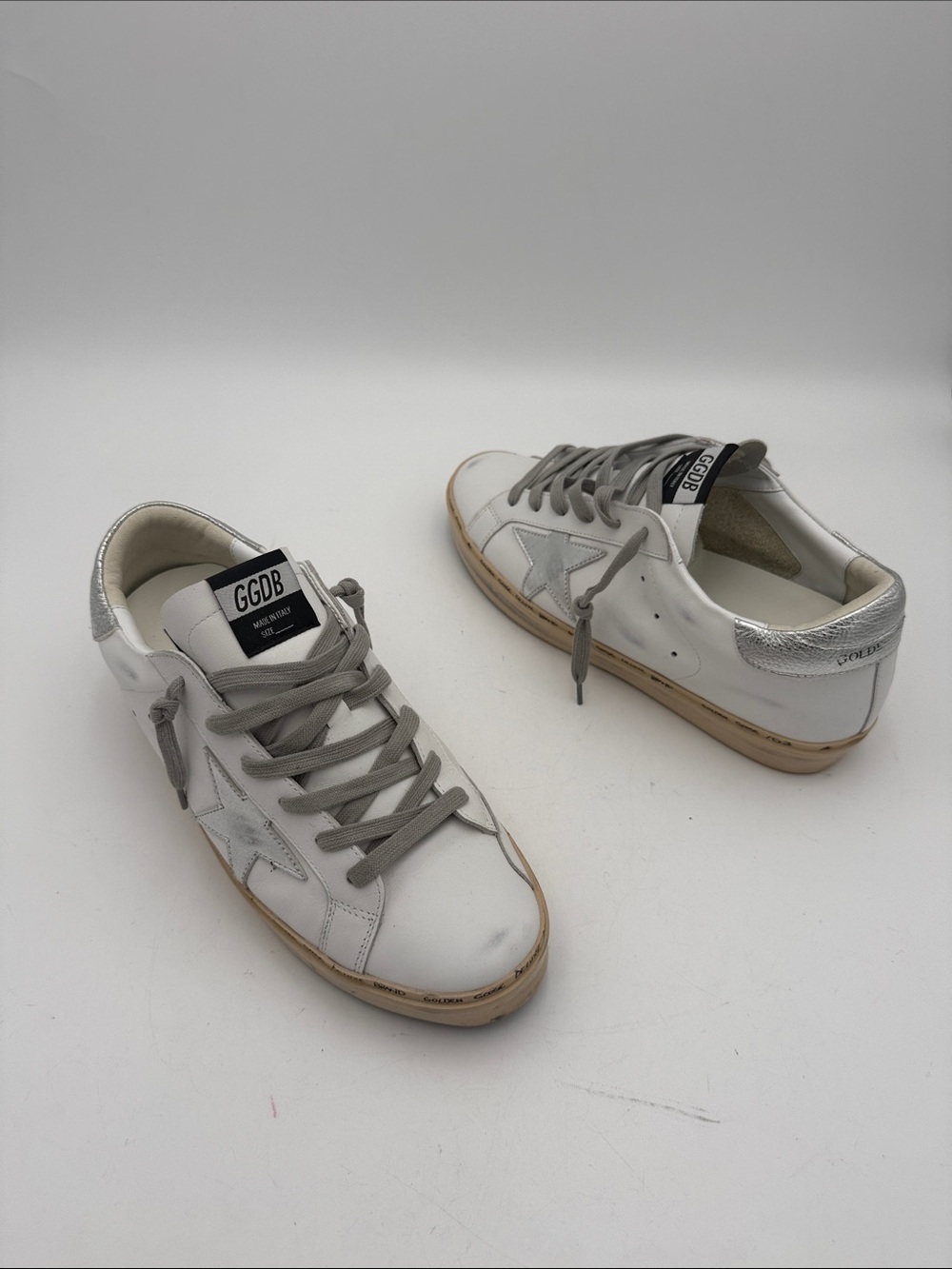 Golden Goose Style GGDB White Leather Sneakers distressed Gray Laces men 42